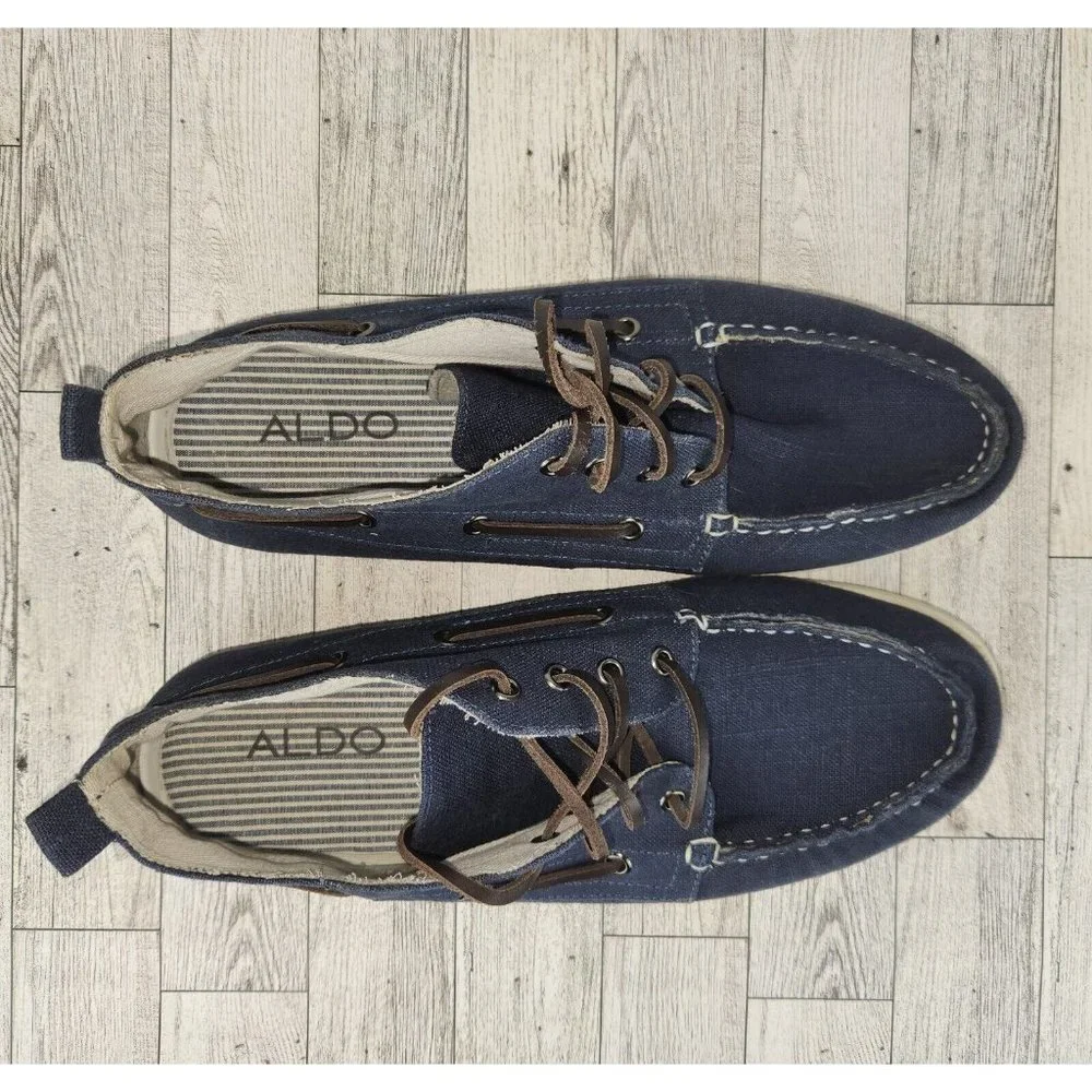 Aldo Casual Boat Shoes Mens Size US 12 EU 45 Blue Mid Top Lace Up Canvas/Leather
